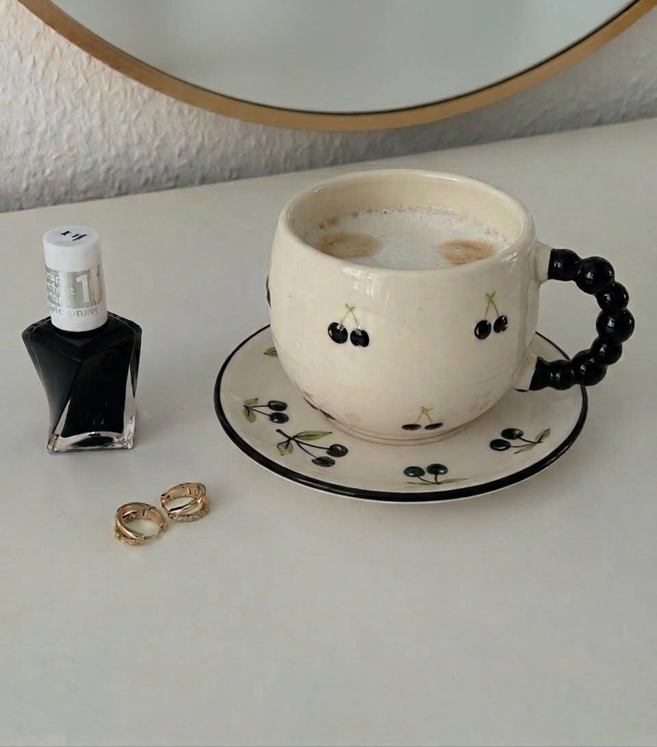 "Noir Cherry" Mug & Saucer Set